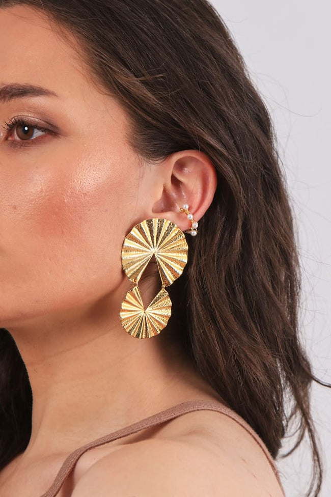 SOLARA FAN earrings two-in-one system. Plated with 24k gold