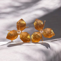 Pearl Flower Earring. elegant petals and pistils. Plated with 24k gold