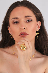 SNAKE DUO. Asymmetrical Serpents. plated with 24k gold