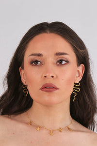 SNAKE DUO. Asymmetrical Serpents. plated with 24k gold