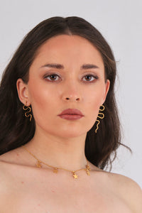 SNAKE DUO. Asymmetrical Serpents. plated with 24k gold